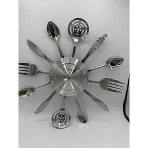 Waltham Kitchen Utensil Wall Clock 14” – Stainless Steel Fork & Spoon Decor